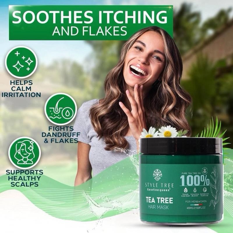Tea Tree Oil Premium Hair Treatment Mask 453g – Made in Italian | Deep Repair and Restoration